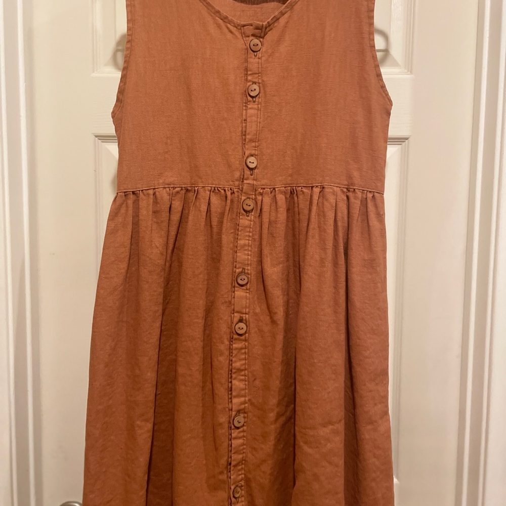 Sleeveless Button-Down women’s Dress - Brown cottage core, woodland core, nature